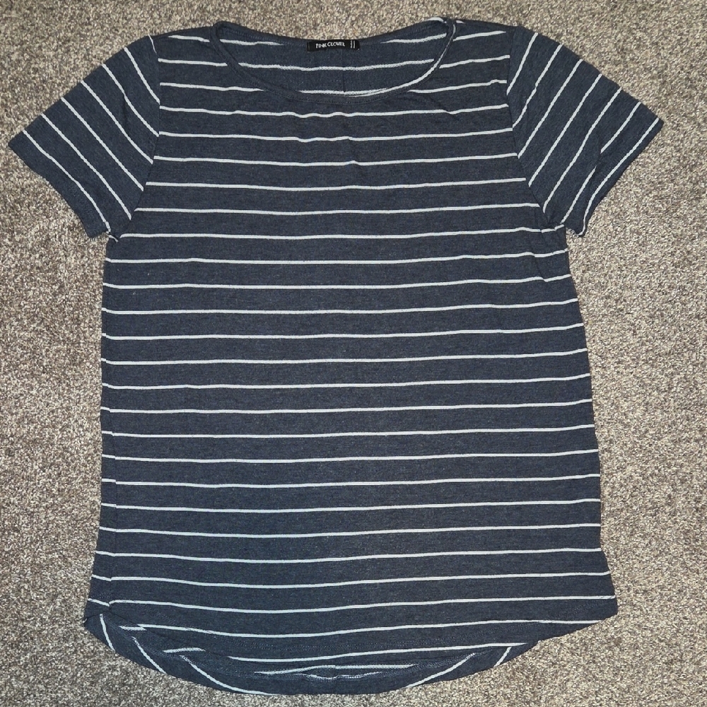 Pink Clover Navy and White Striped Short Sleeve Tee